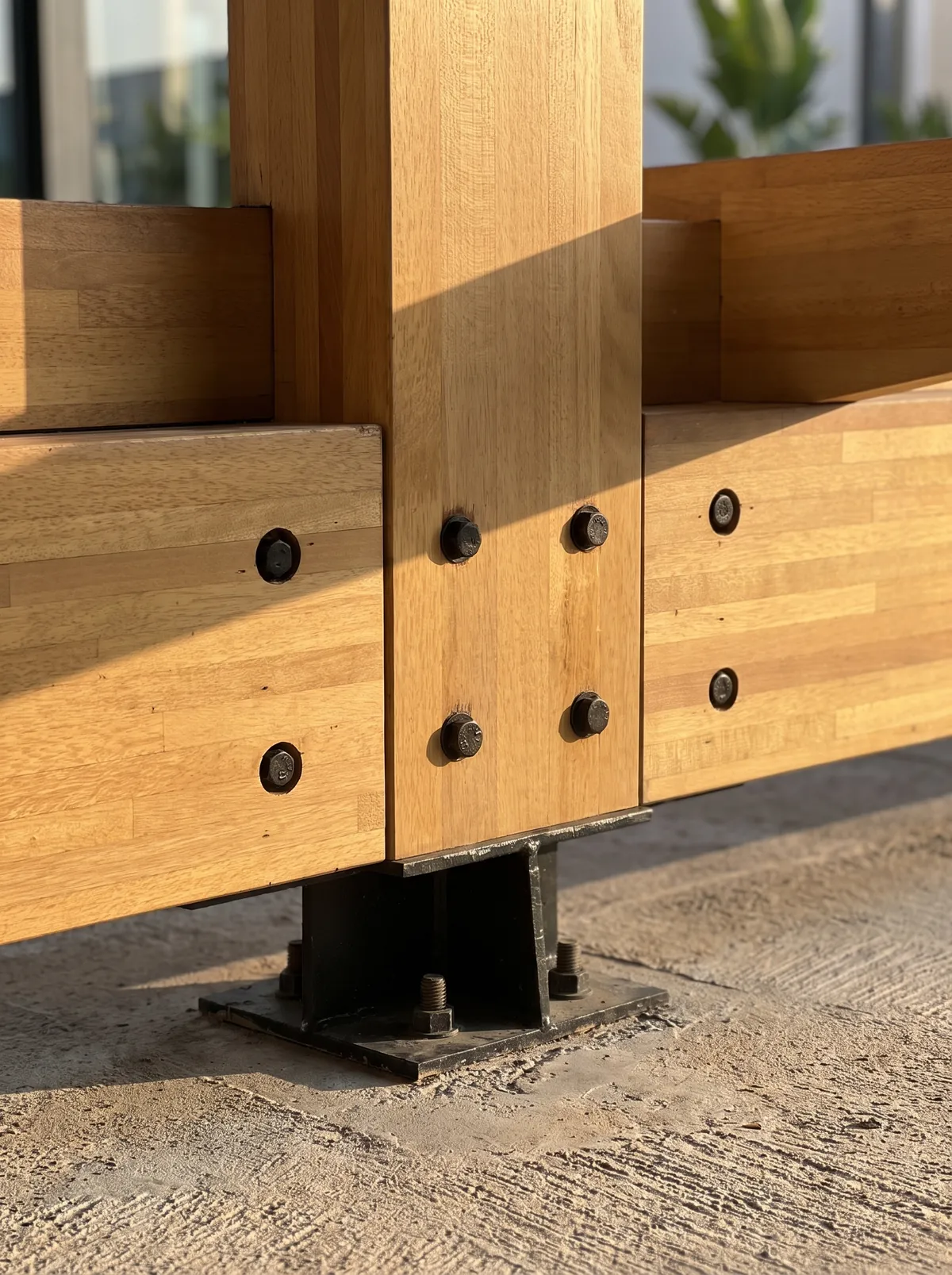 Installed glulam column and beam